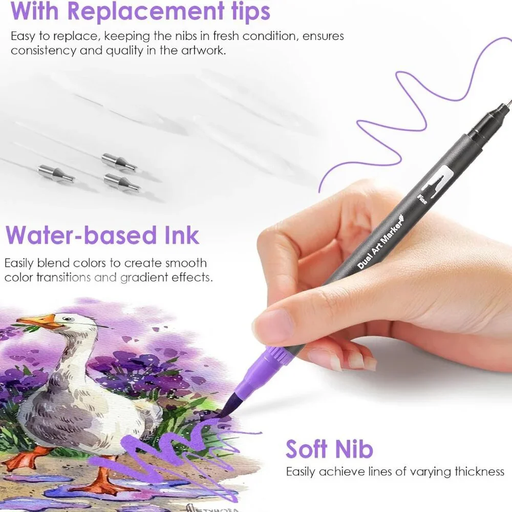 Double Brush Marker Pens, 72 Colors Art Markers Set with Fine Tip and Brush Tip - Picture 4 of 8